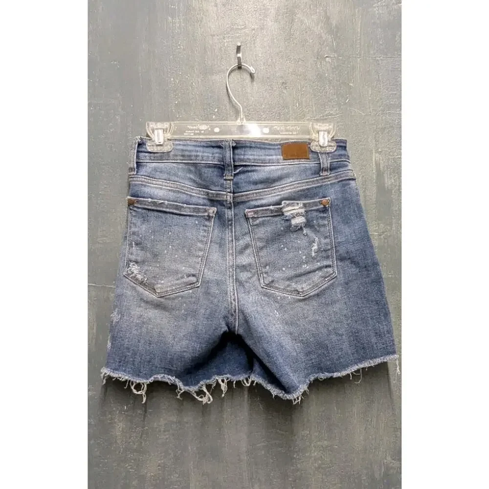 Judy Blue Distressed Cut Off Denim Shorts Stretch Frayed Hem Button